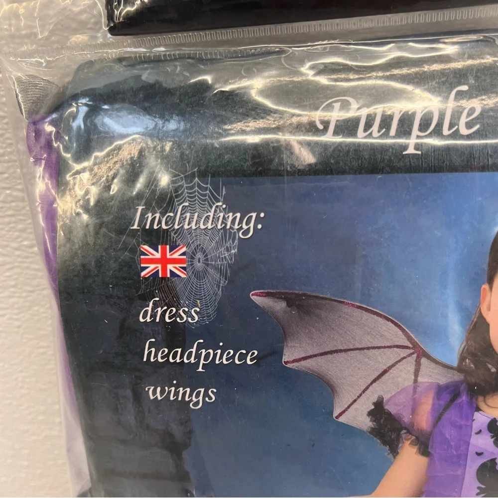 NWT Girls Bat Witch Costume Halloween‎ Cosplay Fancy Dress Up with Bat Wings L